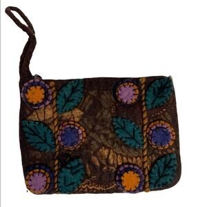 Embroidered floral cute wristlet clutch makeup travel bag in EUC
